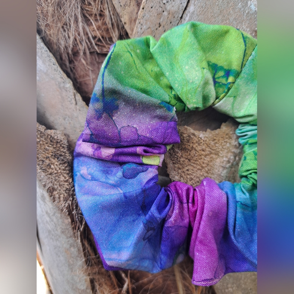 ONE Cotton Scrunchie Hair Tie Abstract Blue Purple Green Prints - Picture 15 of 16